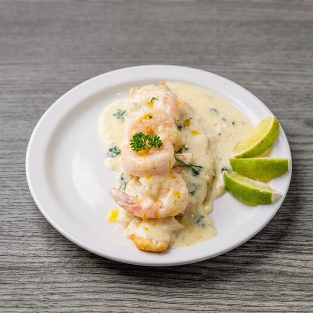 Filete De Pescado Con Camarones.